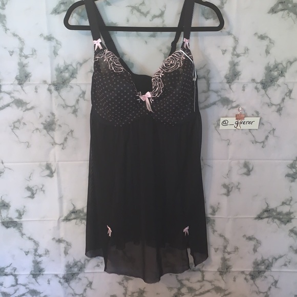 Elomi 34GG Betty Babydoll Chemise Black & Pink - Picture 6 of 16